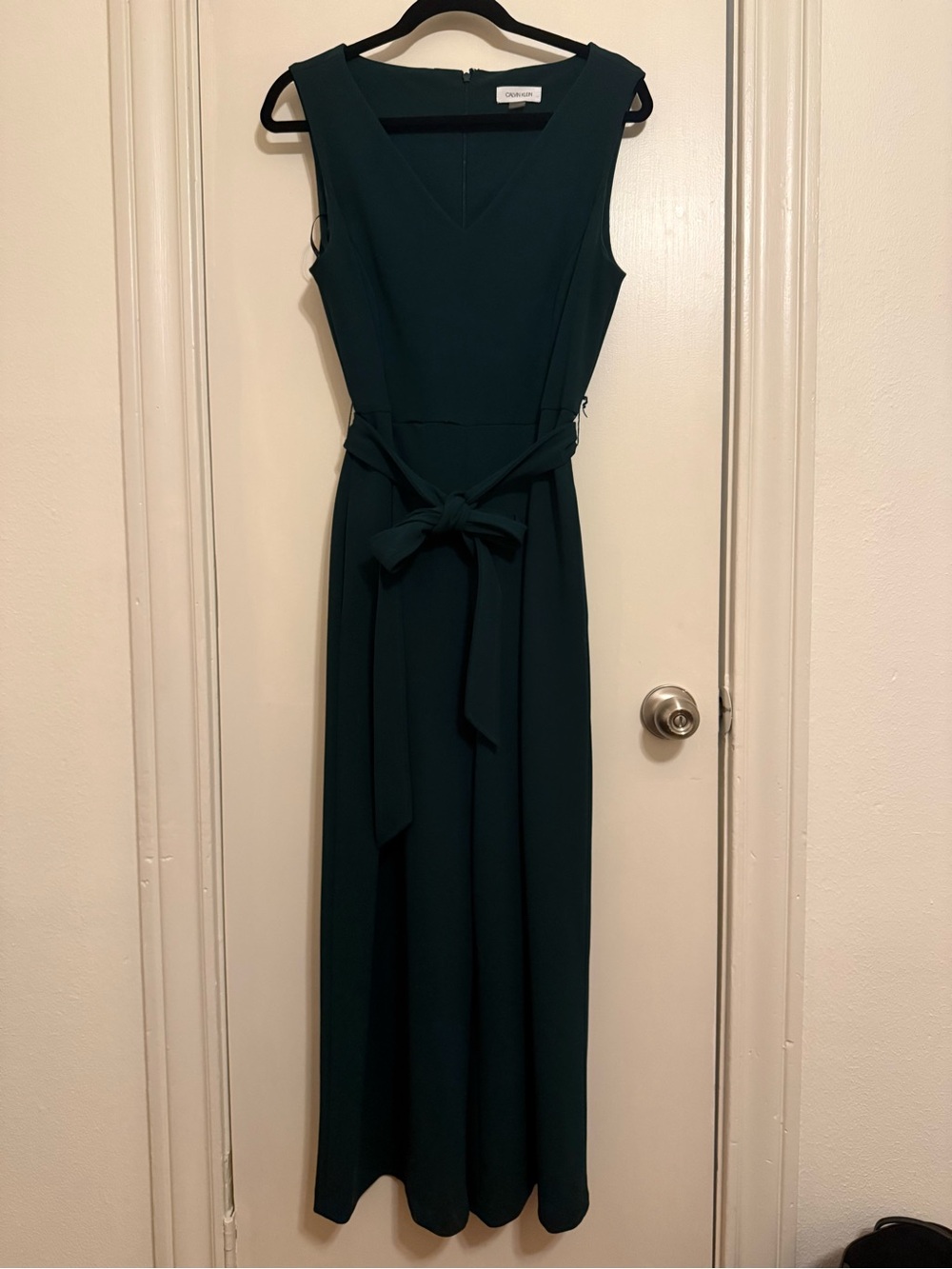 Calvin Klein Forest Green Sleeveless V-Neck Belted Jumpsuit